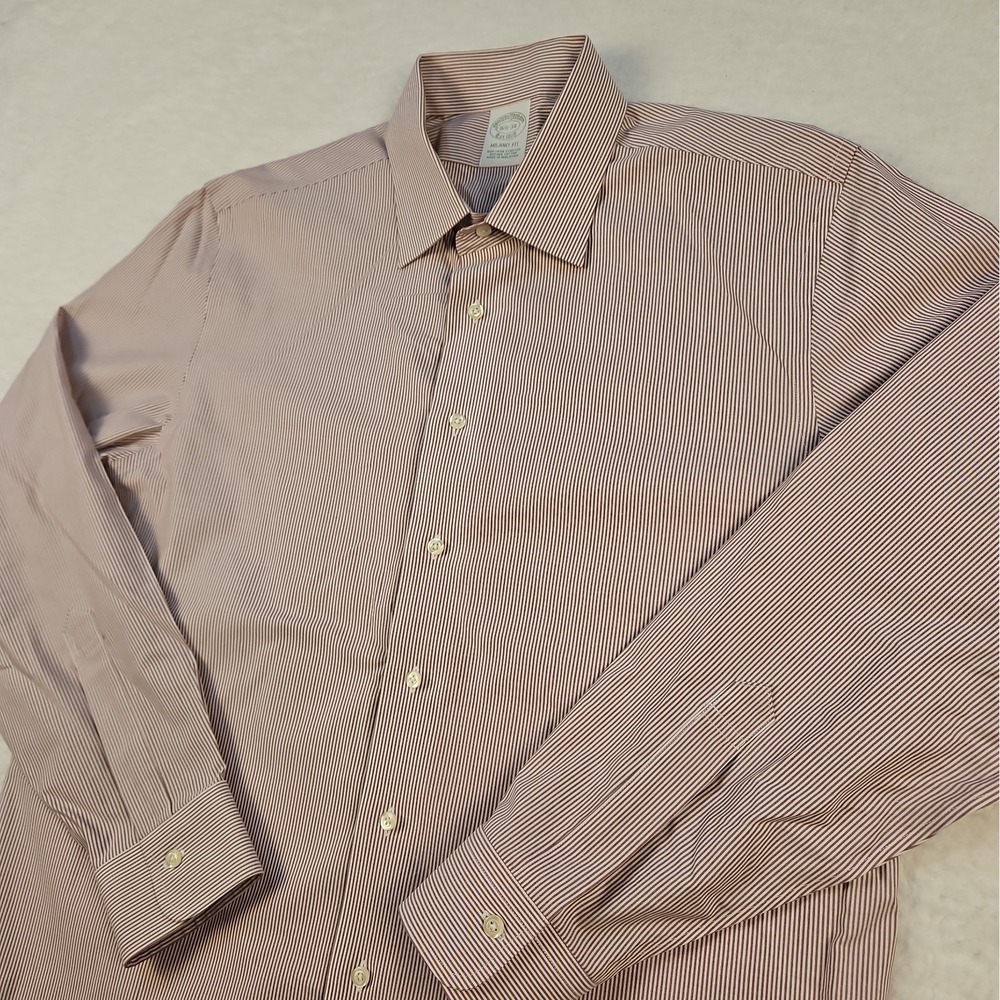 Brooks Brothers Milano Dress Shirt Purple Stripe 16.5 34 Mens Slim Fit